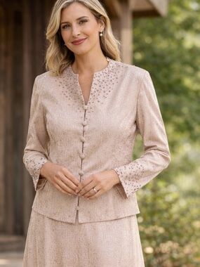 Mother of the Bride set sz 12 Adrianna Papell 12 Maxi straight Dusty Rose SILK